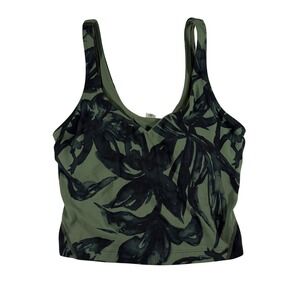 Lululemon Align Tank Top Dark Olive Black Floral Palm Print Nulu Cropped Size 2